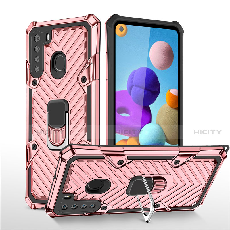 Coque Contour Silicone et Plastique Housse Etui Mat avec Magnetique Support Bague Anneau S02 pour Samsung Galaxy A21 Plus