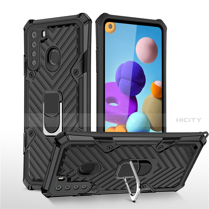 Coque Contour Silicone et Plastique Housse Etui Mat avec Magnetique Support Bague Anneau S02 pour Samsung Galaxy A21 Plus