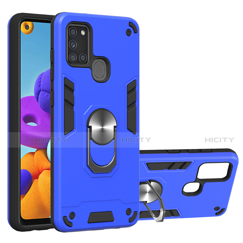 Coque Contour Silicone et Plastique Housse Etui Mat avec Magnetique Support Bague Anneau S02 pour Samsung Galaxy A21s Plus