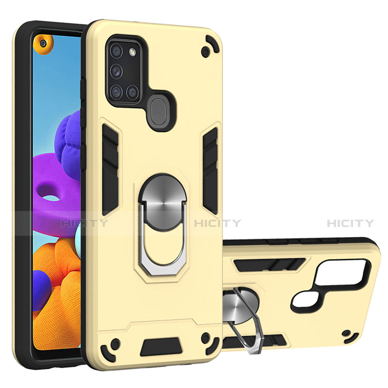 Coque Contour Silicone et Plastique Housse Etui Mat avec Magnetique Support Bague Anneau S02 pour Samsung Galaxy A21s Plus