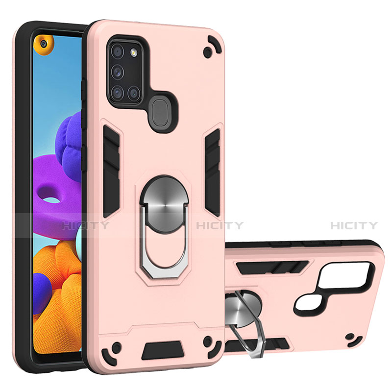 Coque Contour Silicone et Plastique Housse Etui Mat avec Magnetique Support Bague Anneau S02 pour Samsung Galaxy A21s Plus