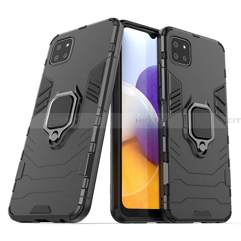 Coque Contour Silicone et Plastique Housse Etui Mat avec Magnetique Support Bague Anneau S02 pour Samsung Galaxy A22 5G Noir Plus