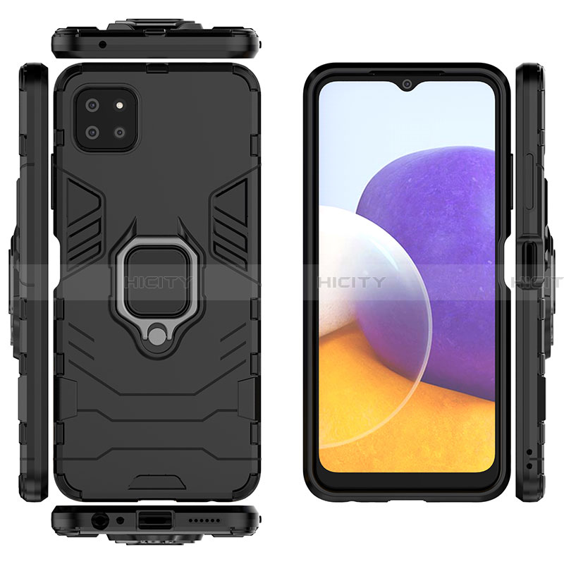 Coque Contour Silicone et Plastique Housse Etui Mat avec Magnetique Support Bague Anneau S02 pour Samsung Galaxy A22 5G Plus