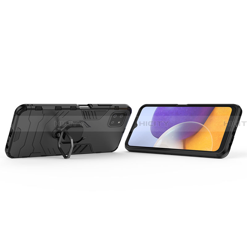 Coque Contour Silicone et Plastique Housse Etui Mat avec Magnetique Support Bague Anneau S02 pour Samsung Galaxy A22 5G Plus