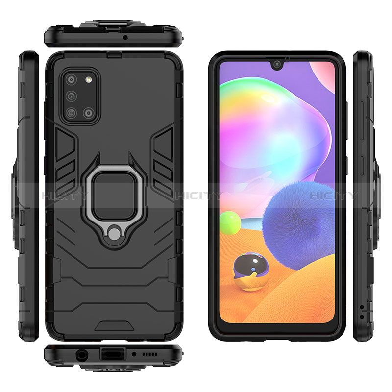 Coque Contour Silicone et Plastique Housse Etui Mat avec Magnetique Support Bague Anneau S02 pour Samsung Galaxy A31 Plus