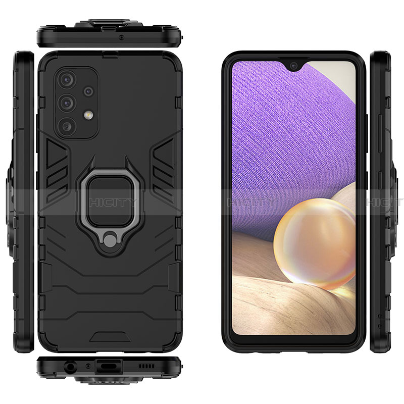 Coque Contour Silicone et Plastique Housse Etui Mat avec Magnetique Support Bague Anneau S02 pour Samsung Galaxy A32 4G Plus