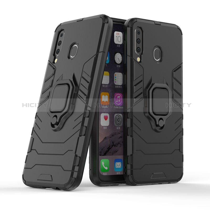 Coque Contour Silicone et Plastique Housse Etui Mat avec Magnetique Support Bague Anneau S02 pour Samsung Galaxy A40s Noir Plus