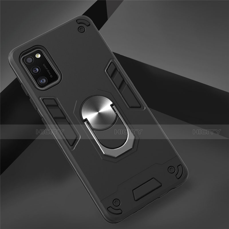 Coque Contour Silicone et Plastique Housse Etui Mat avec Magnetique Support Bague Anneau S02 pour Samsung Galaxy A41 Noir Plus