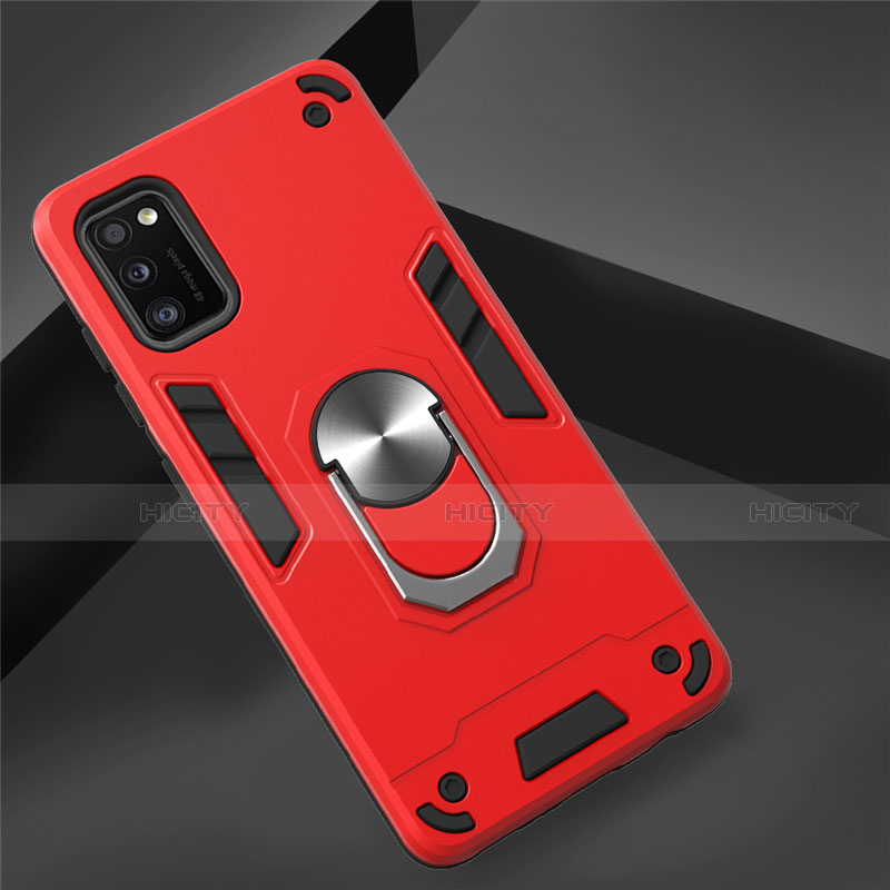 Coque Contour Silicone et Plastique Housse Etui Mat avec Magnetique Support Bague Anneau S02 pour Samsung Galaxy A41 Rouge Plus