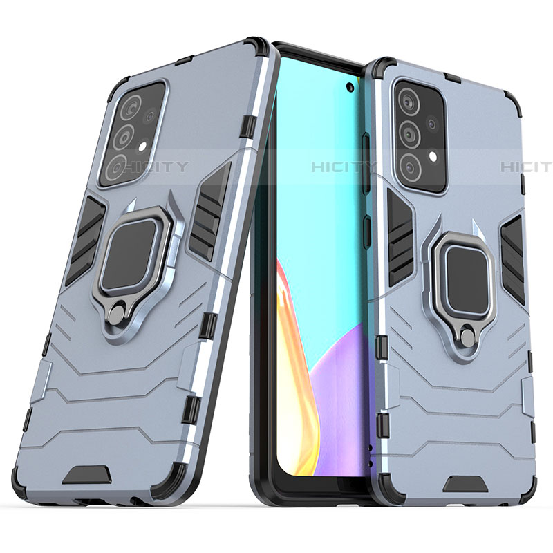 Coque Contour Silicone et Plastique Housse Etui Mat avec Magnetique Support Bague Anneau S02 pour Samsung Galaxy A52 5G Bleu Plus