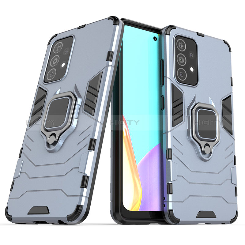 Coque Contour Silicone et Plastique Housse Etui Mat avec Magnetique Support Bague Anneau S02 pour Samsung Galaxy A52s 5G Bleu Plus