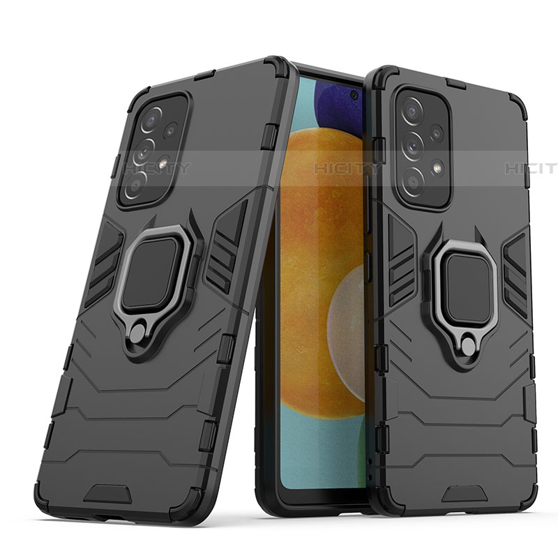 Coque Contour Silicone et Plastique Housse Etui Mat avec Magnetique Support Bague Anneau S02 pour Samsung Galaxy A53 5G Noir Plus