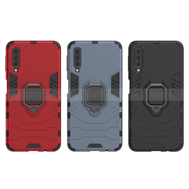 Coque Contour Silicone et Plastique Housse Etui Mat avec Magnetique Support Bague Anneau S02 pour Samsung Galaxy A7 (2018) A750 Plus