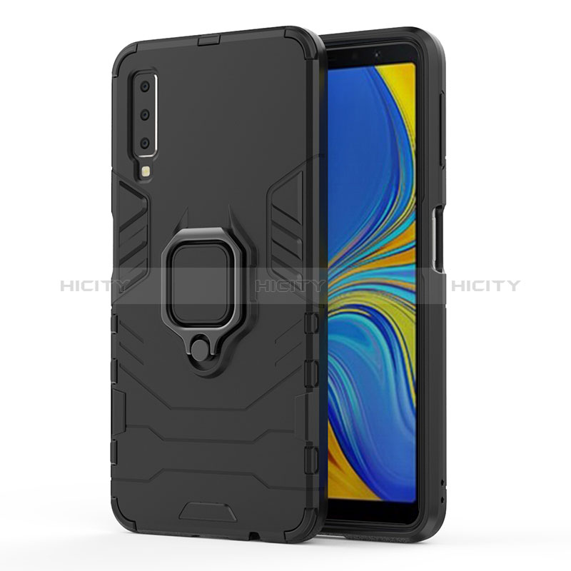 Coque Contour Silicone et Plastique Housse Etui Mat avec Magnetique Support Bague Anneau S02 pour Samsung Galaxy A7 (2018) A750 Plus