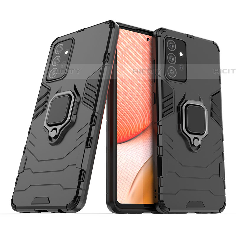 Coque Contour Silicone et Plastique Housse Etui Mat avec Magnetique Support Bague Anneau S02 pour Samsung Galaxy A72 4G Noir Plus