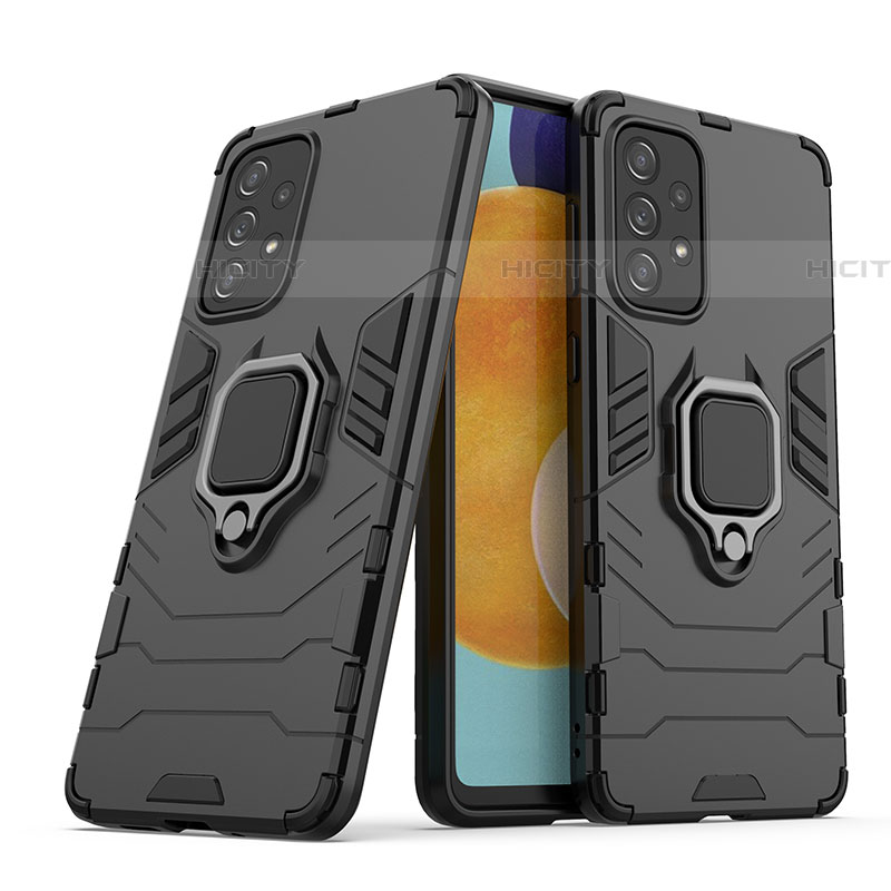 Coque Contour Silicone et Plastique Housse Etui Mat avec Magnetique Support Bague Anneau S02 pour Samsung Galaxy A73 5G Noir Plus