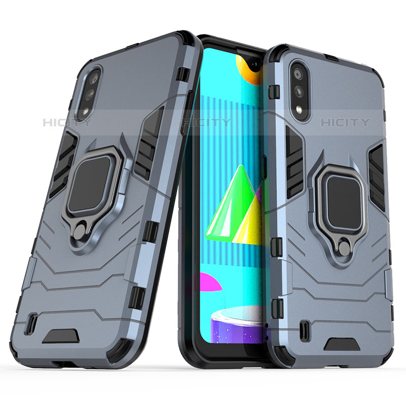 Coque Contour Silicone et Plastique Housse Etui Mat avec Magnetique Support Bague Anneau S02 pour Samsung Galaxy M01 Plus