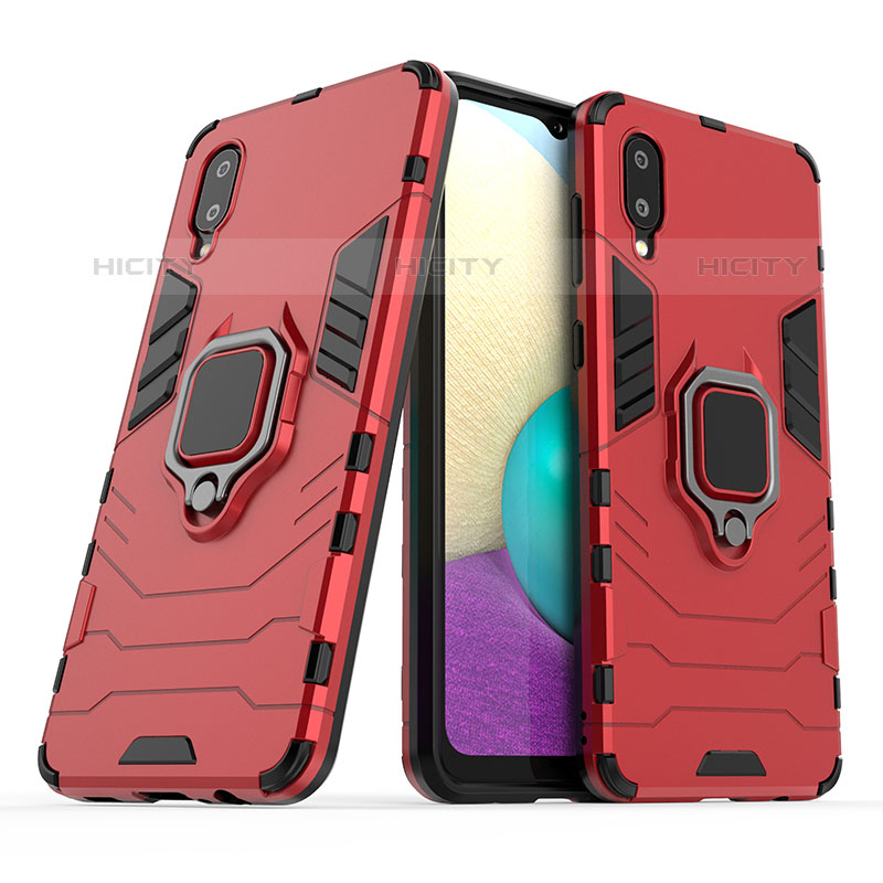 Coque Contour Silicone et Plastique Housse Etui Mat avec Magnetique Support Bague Anneau S02 pour Samsung Galaxy M02 Rouge Plus