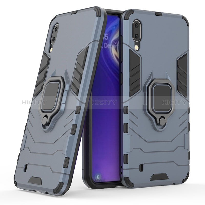 Coque Contour Silicone et Plastique Housse Etui Mat avec Magnetique Support Bague Anneau S02 pour Samsung Galaxy M10 Bleu Plus