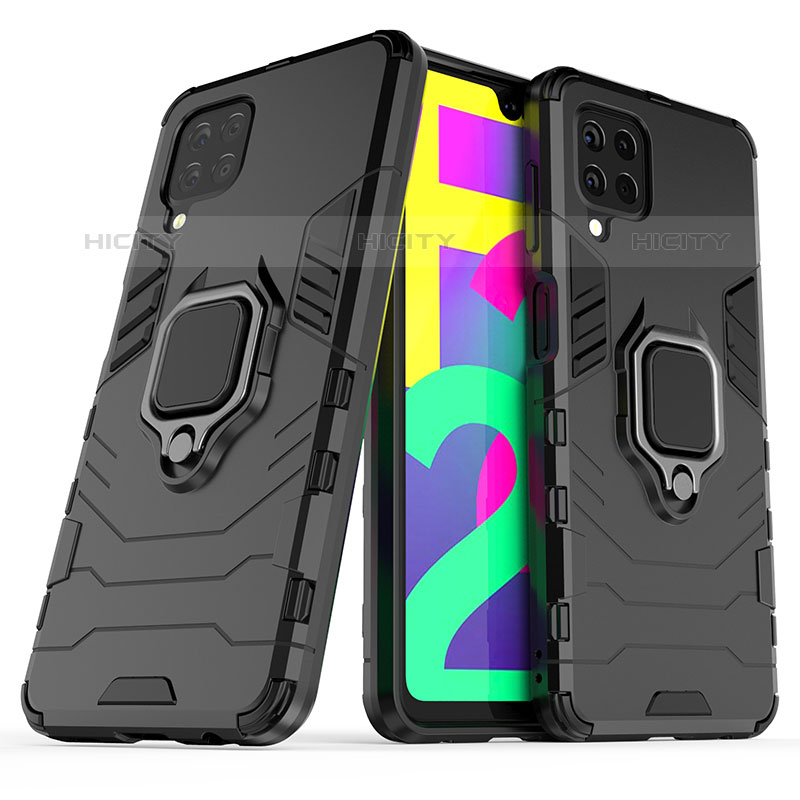 Coque Contour Silicone et Plastique Housse Etui Mat avec Magnetique Support Bague Anneau S02 pour Samsung Galaxy M22 4G Noir Plus