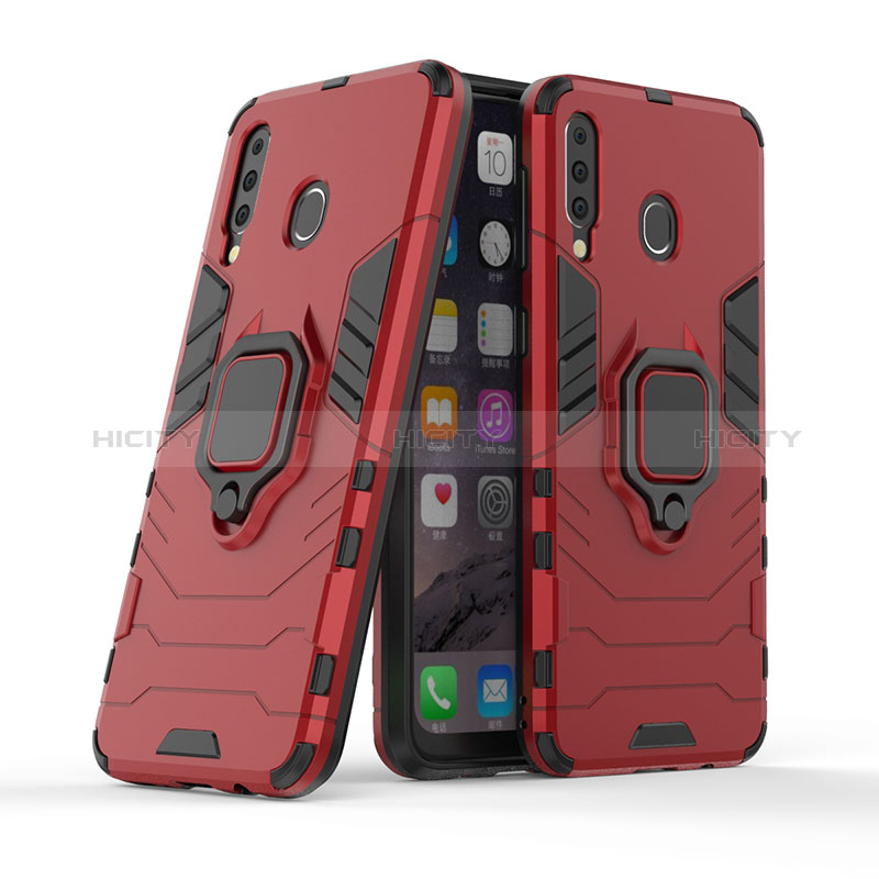 Coque Contour Silicone et Plastique Housse Etui Mat avec Magnetique Support Bague Anneau S02 pour Samsung Galaxy M30 Rouge Plus