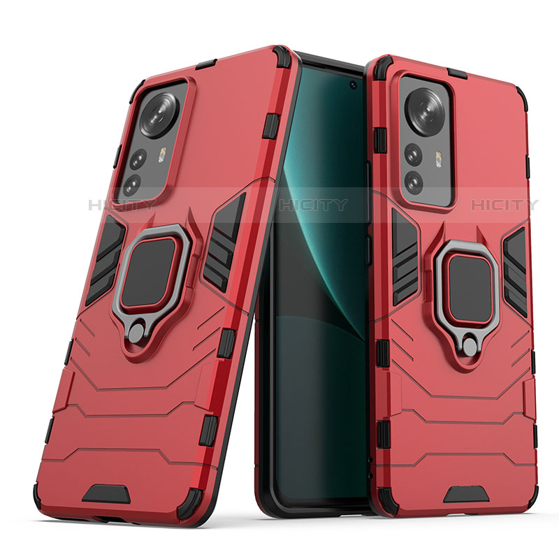 Coque Contour Silicone et Plastique Housse Etui Mat avec Magnetique Support Bague Anneau S02 pour Xiaomi Mi 12 Lite 5G Rouge Plus