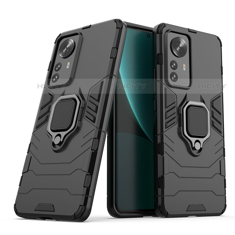 Coque Contour Silicone et Plastique Housse Etui Mat avec Magnetique Support Bague Anneau S02 pour Xiaomi Mi 12S Pro 5G Noir Plus