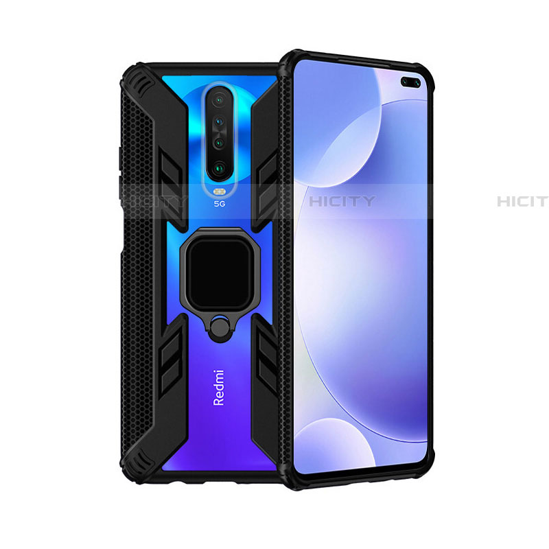 Coque Contour Silicone et Plastique Housse Etui Mat avec Magnetique Support Bague Anneau S02 pour Xiaomi Poco X2 Noir Plus