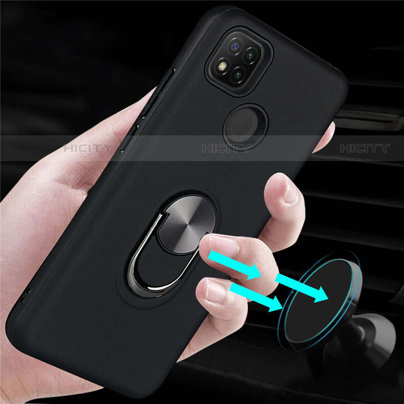 Coque Contour Silicone et Plastique Housse Etui Mat avec Magnetique Support Bague Anneau S02 pour Xiaomi Redmi 9 India Plus