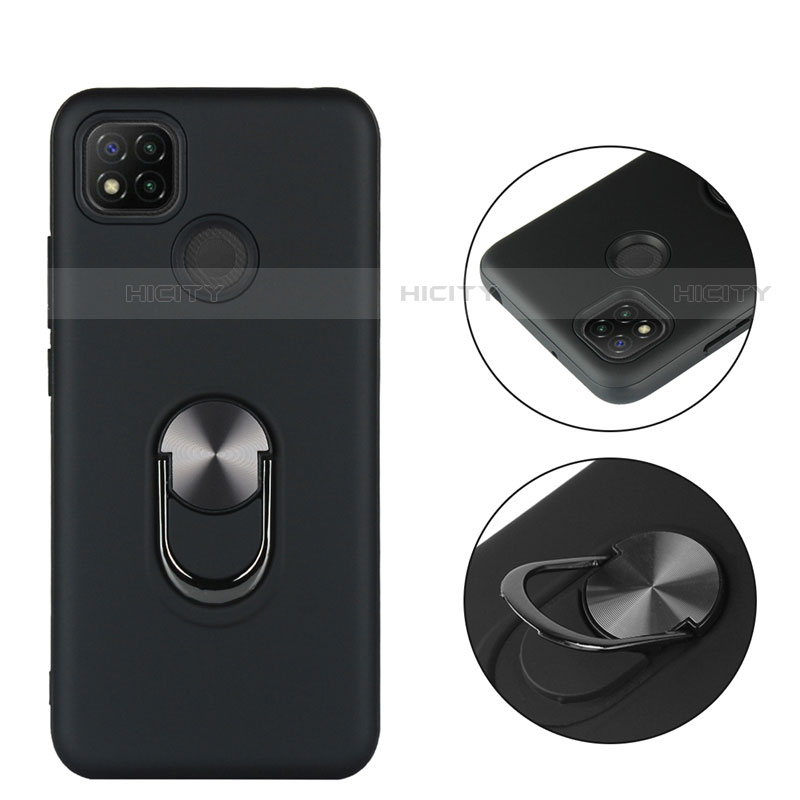 Coque Contour Silicone et Plastique Housse Etui Mat avec Magnetique Support Bague Anneau S02 pour Xiaomi Redmi 9 India Plus