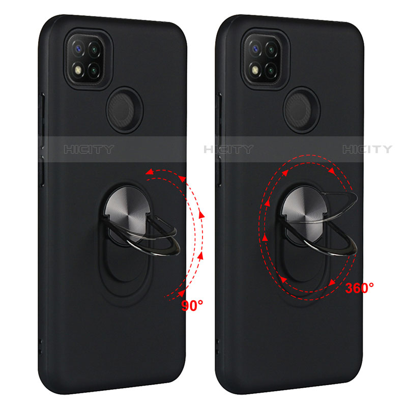 Coque Contour Silicone et Plastique Housse Etui Mat avec Magnetique Support Bague Anneau S02 pour Xiaomi Redmi 9 India Plus