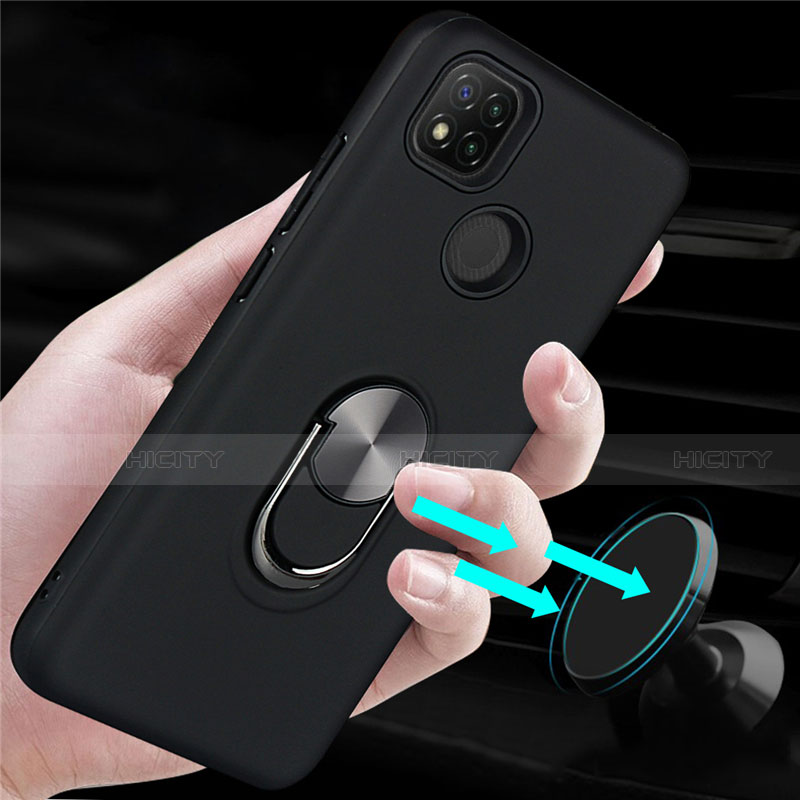 Coque Contour Silicone et Plastique Housse Etui Mat avec Magnetique Support Bague Anneau S02 pour Xiaomi Redmi 9C NFC Plus