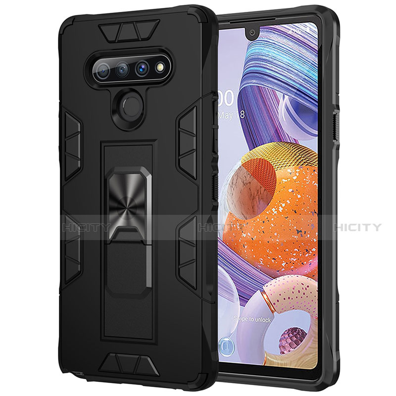 Coque Contour Silicone et Plastique Housse Etui Mat avec Magnetique Support Bague Anneau S03 pour LG Stylo 6 Noir Plus