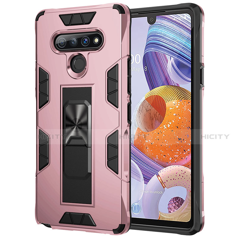 Coque Contour Silicone et Plastique Housse Etui Mat avec Magnetique Support Bague Anneau S03 pour LG Stylo 6 Or Rose Plus