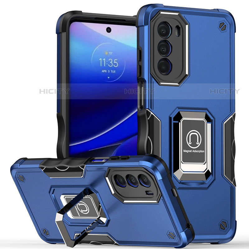 Coque Contour Silicone et Plastique Housse Etui Mat avec Magnetique Support Bague Anneau S03 pour Motorola Moto G71s 5G Plus