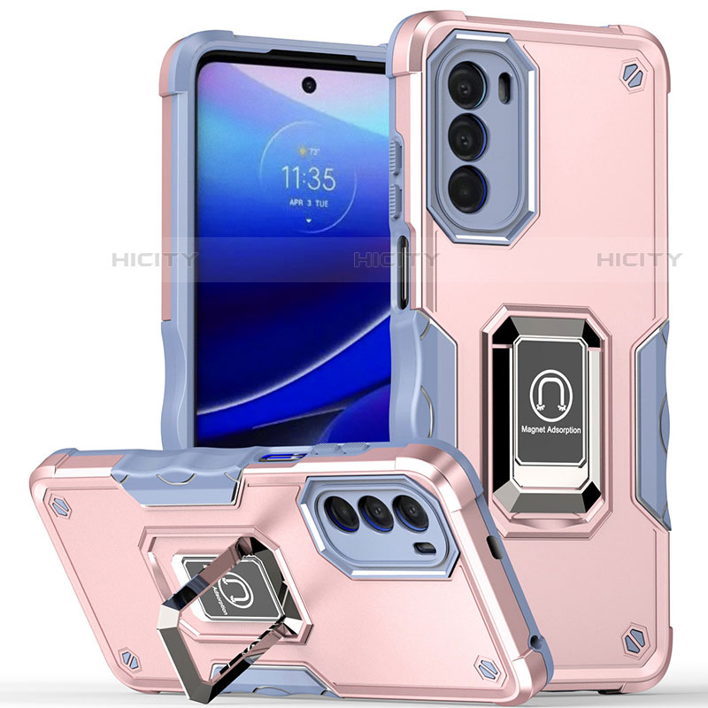 Coque Contour Silicone et Plastique Housse Etui Mat avec Magnetique Support Bague Anneau S03 pour Motorola Moto G71s 5G Rose Plus