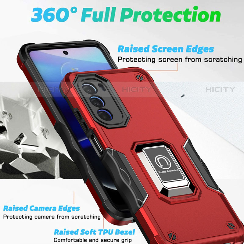 Coque Contour Silicone et Plastique Housse Etui Mat avec Magnetique Support Bague Anneau S03 pour Motorola Moto G82 5G Plus