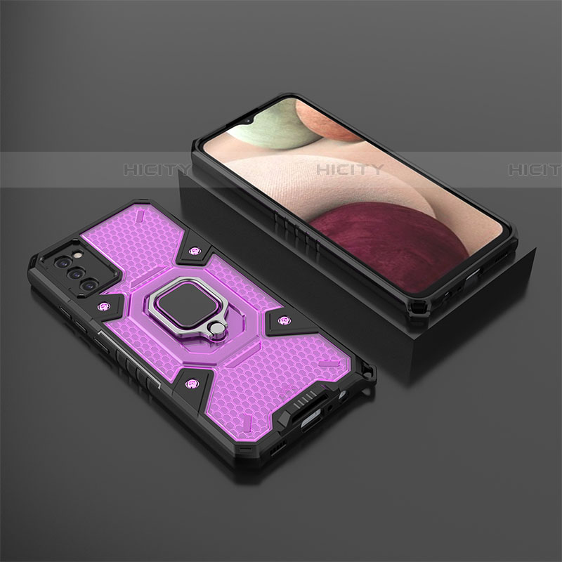 Coque Contour Silicone et Plastique Housse Etui Mat avec Magnetique Support Bague Anneau S03 pour Samsung Galaxy A03s Violet Plus