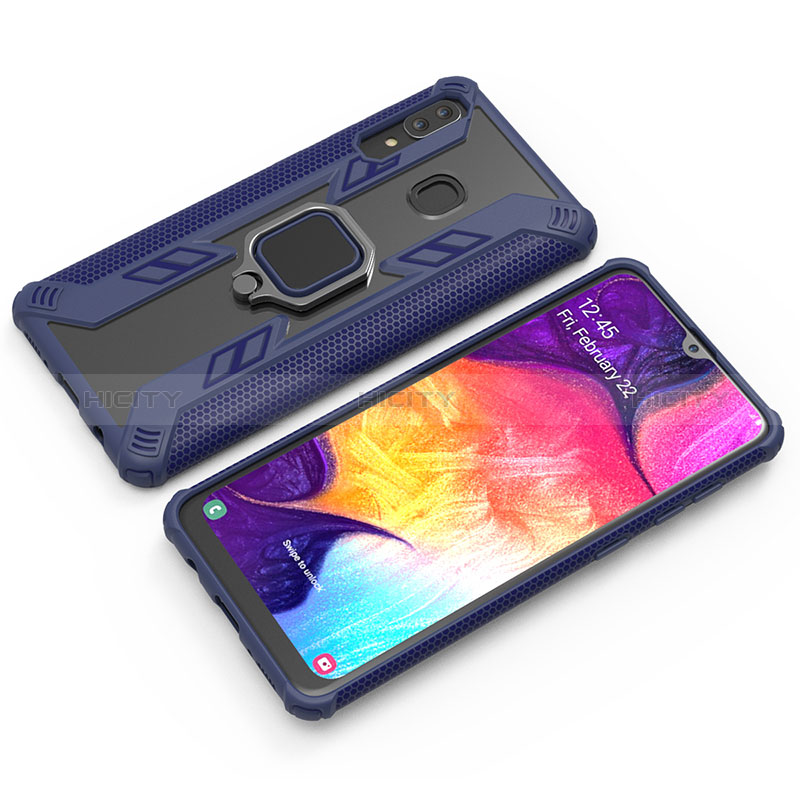 Coque Contour Silicone et Plastique Housse Etui Mat avec Magnetique Support Bague Anneau S03 pour Samsung Galaxy A20 Bleu Plus