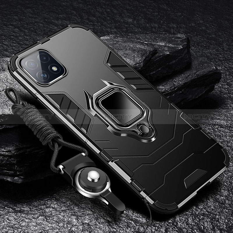 Coque Contour Silicone et Plastique Housse Etui Mat avec Magnetique Support Bague Anneau S03 pour Samsung Galaxy A22s 5G Noir Plus