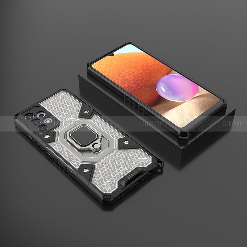 Coque Contour Silicone et Plastique Housse Etui Mat avec Magnetique Support Bague Anneau S03 pour Samsung Galaxy A32 5G Noir Plus