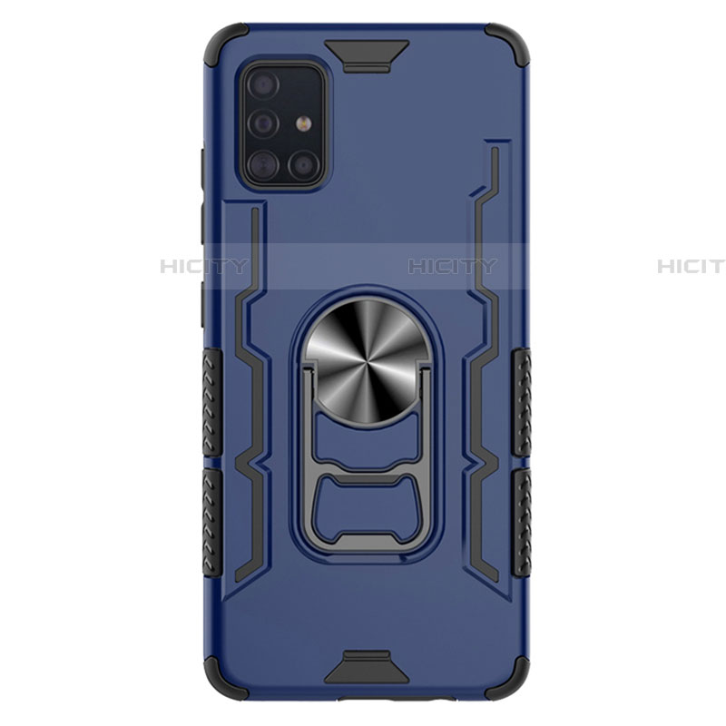 Coque Contour Silicone et Plastique Housse Etui Mat avec Magnetique Support Bague Anneau S03 pour Samsung Galaxy A51 5G Bleu Plus