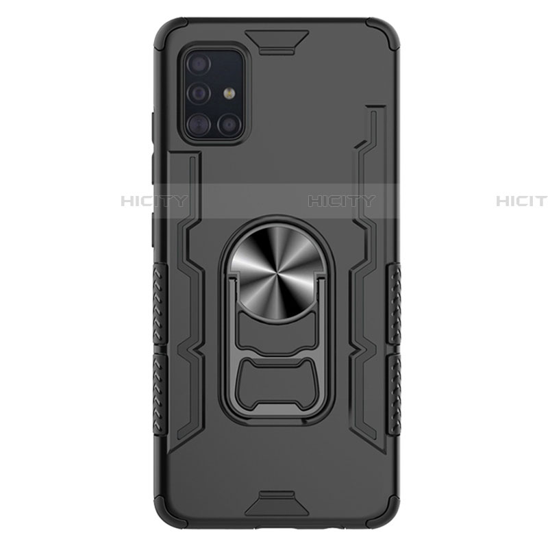 Coque Contour Silicone et Plastique Housse Etui Mat avec Magnetique Support Bague Anneau S03 pour Samsung Galaxy A51 5G Noir Plus