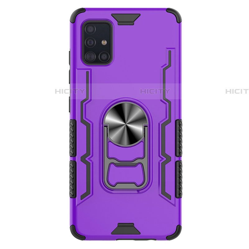 Coque Contour Silicone et Plastique Housse Etui Mat avec Magnetique Support Bague Anneau S03 pour Samsung Galaxy A51 5G Violet Plus