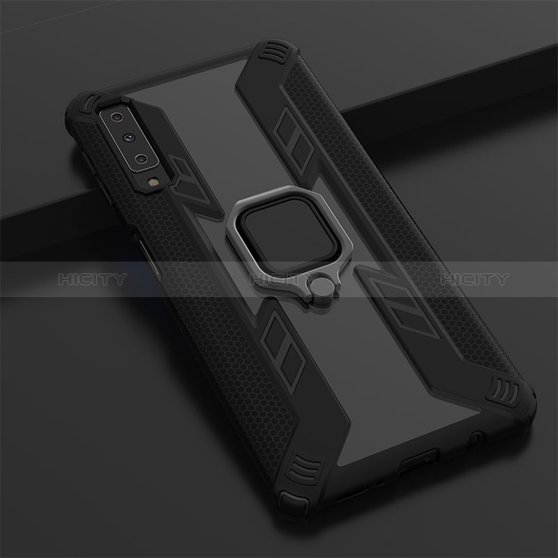 Coque Contour Silicone et Plastique Housse Etui Mat avec Magnetique Support Bague Anneau S03 pour Samsung Galaxy A7 (2018) A750 Plus