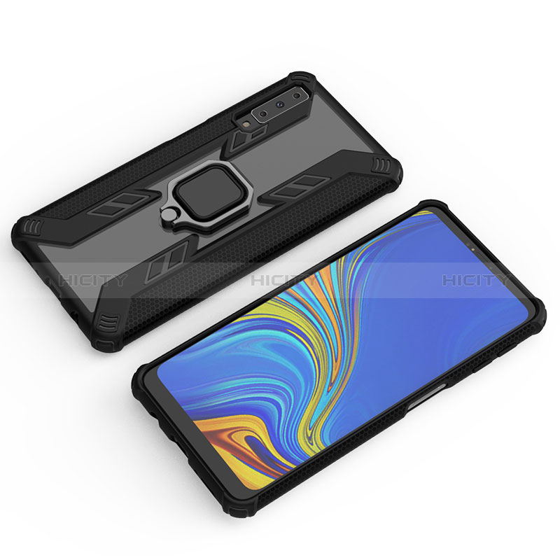 Coque Contour Silicone et Plastique Housse Etui Mat avec Magnetique Support Bague Anneau S03 pour Samsung Galaxy A7 (2018) A750 Plus