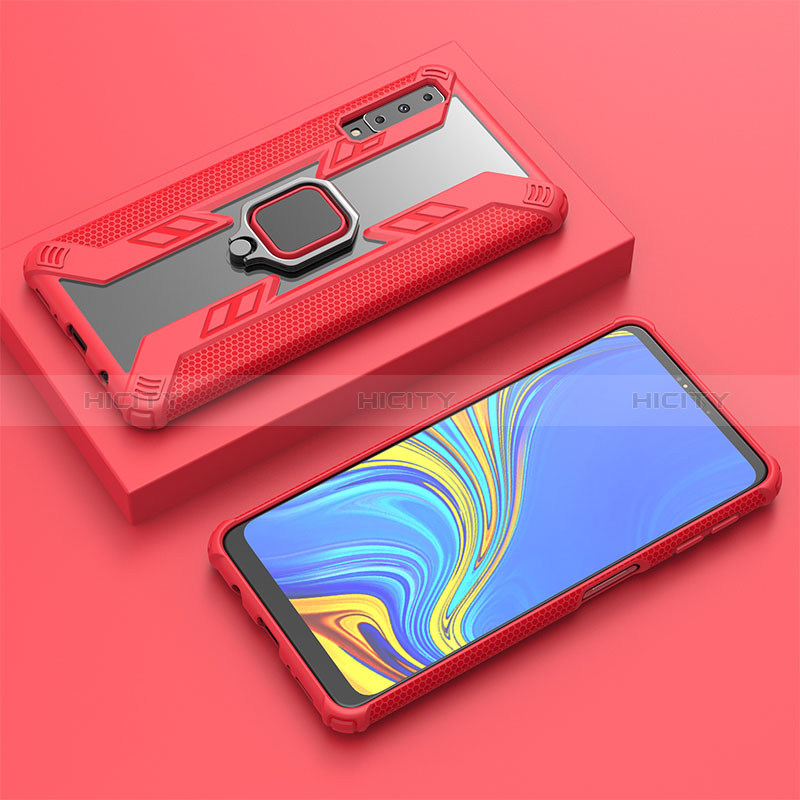 Coque Contour Silicone et Plastique Housse Etui Mat avec Magnetique Support Bague Anneau S03 pour Samsung Galaxy A7 (2018) A750 Rouge Plus