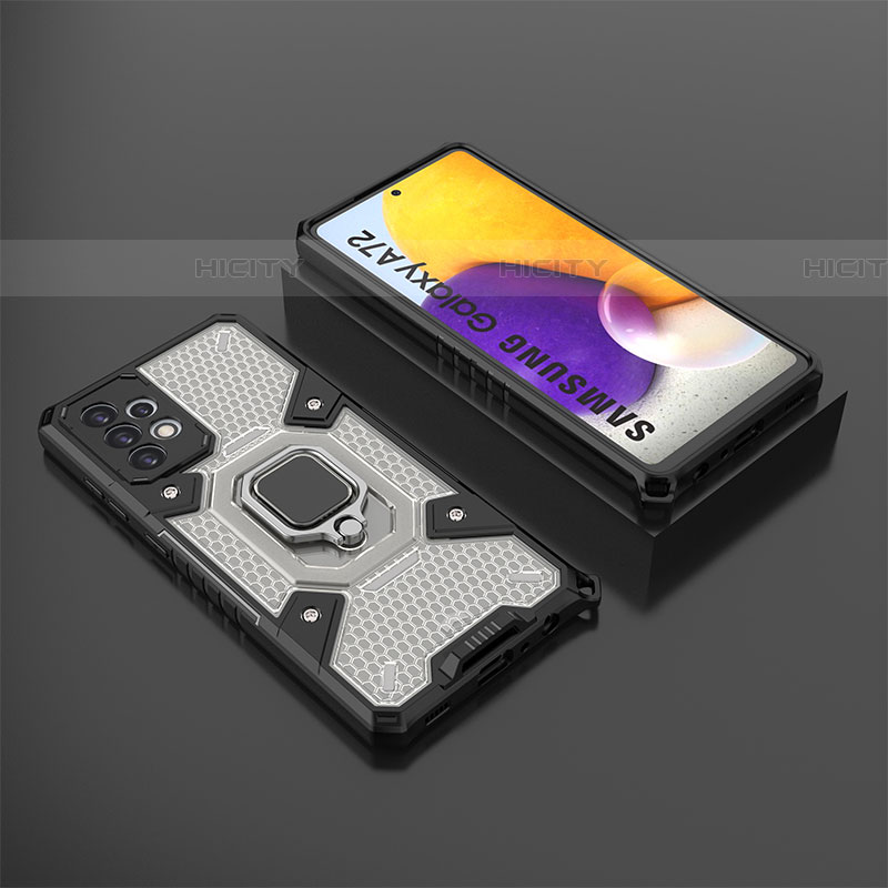 Coque Contour Silicone et Plastique Housse Etui Mat avec Magnetique Support Bague Anneau S03 pour Samsung Galaxy A72 4G Noir Plus