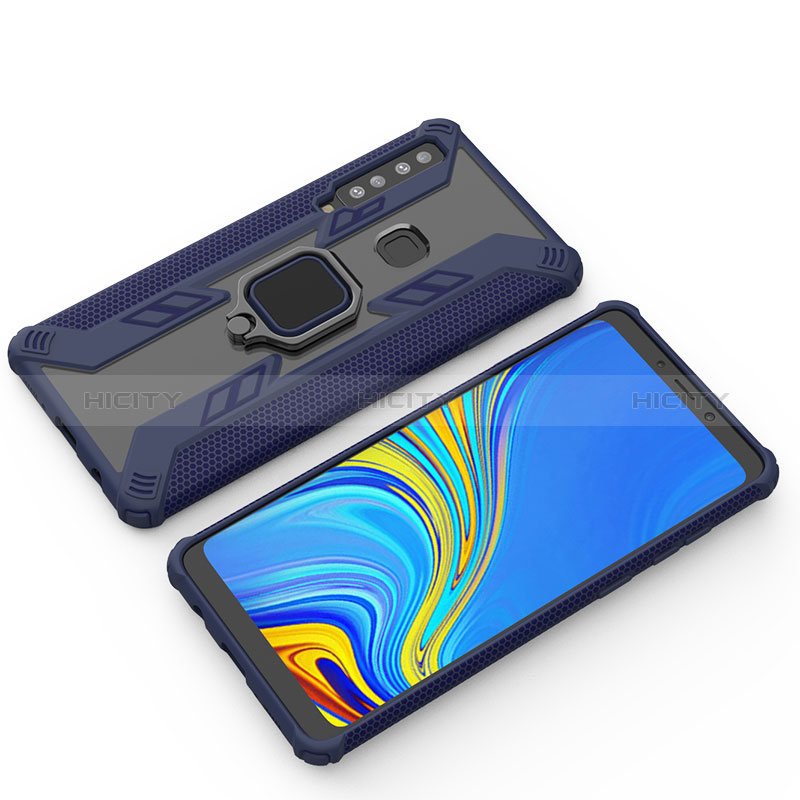 Coque Contour Silicone et Plastique Housse Etui Mat avec Magnetique Support Bague Anneau S03 pour Samsung Galaxy A9 (2018) A920 Bleu Plus