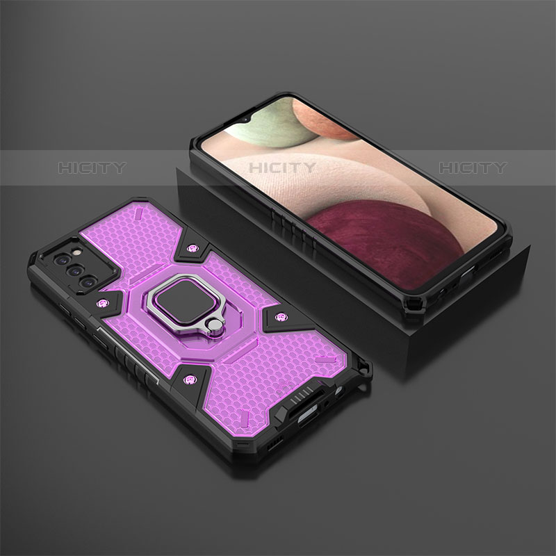 Coque Contour Silicone et Plastique Housse Etui Mat avec Magnetique Support Bague Anneau S03 pour Samsung Galaxy M02s Violet Plus